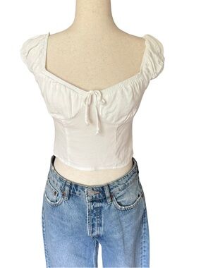 Wild Fable Cottagecore Inspired Crop Top with Sweetheart Neckline & Puff Sleeves